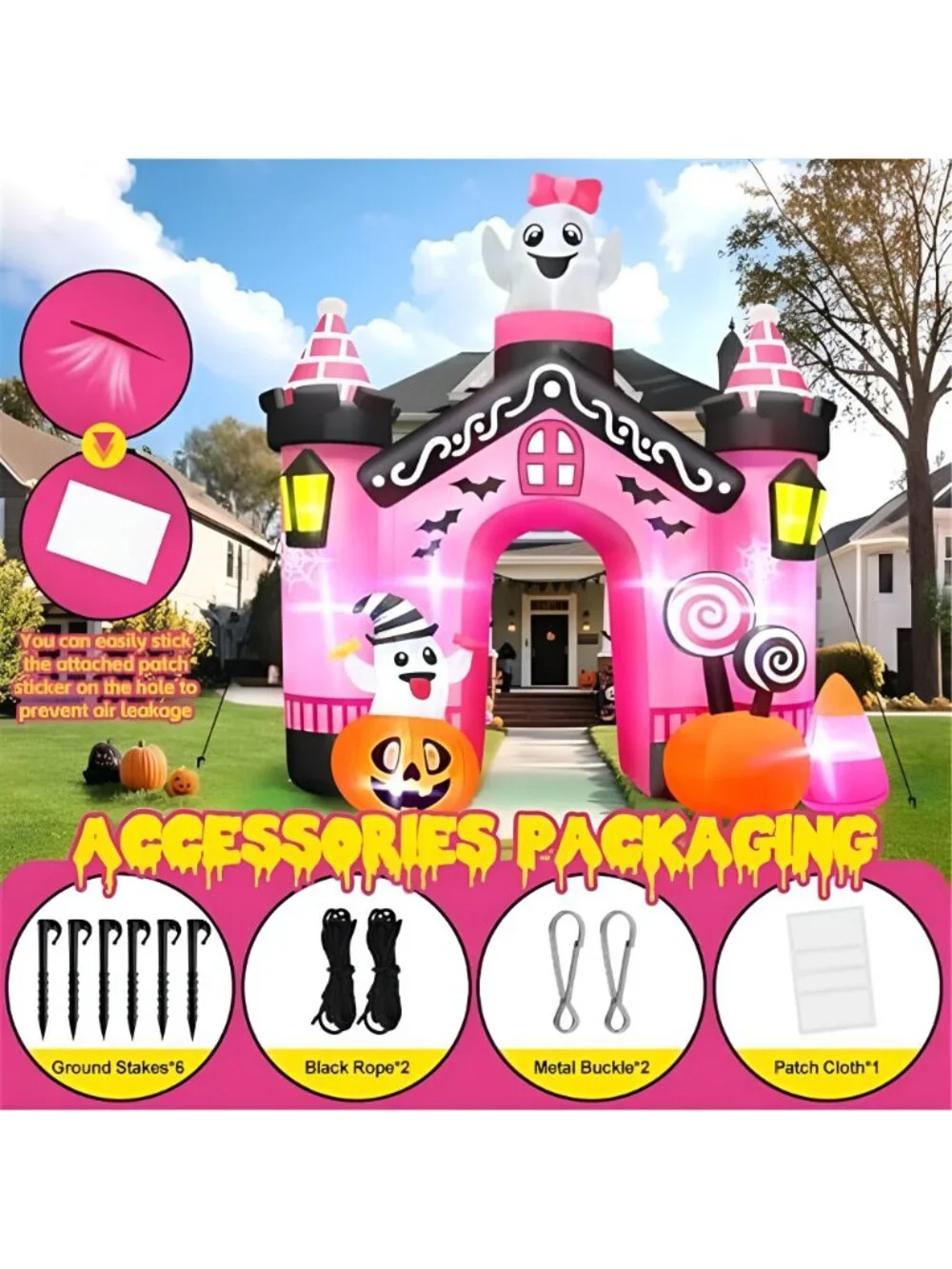 11 FT Halloween Inflatables Ghost Archway Outdoor Decorations, Pink